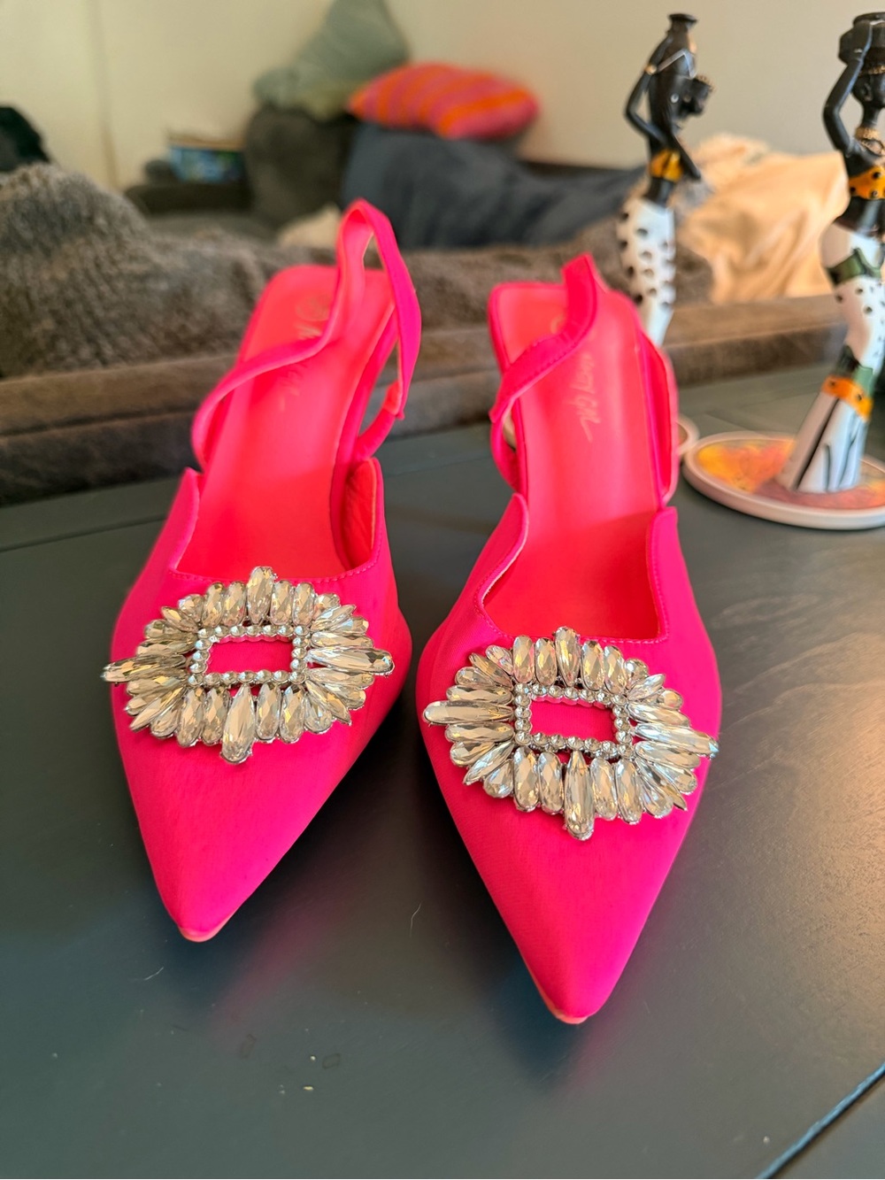 Nasty Gal Hot Pink Crystal Embellished Pointed Slingback Heels
